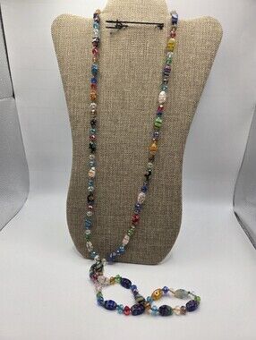 1524. Vintage Multicolor Murano Millefiorni Glass Bead Necklace